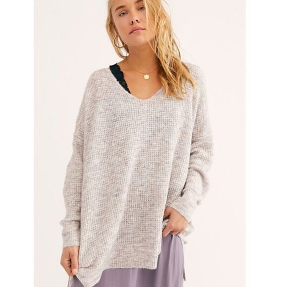 Free People Intimately C.O.Z.Y Waffle Knit Wool Blend Cream Sweater NWT Size:M/L - Picture 1 of 8